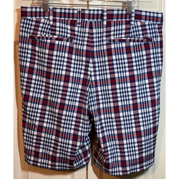 IZOD Golf Shorts Mens size 38 Red White Blue Plaid Flat Front Golf Casual - Picture 3 of 5